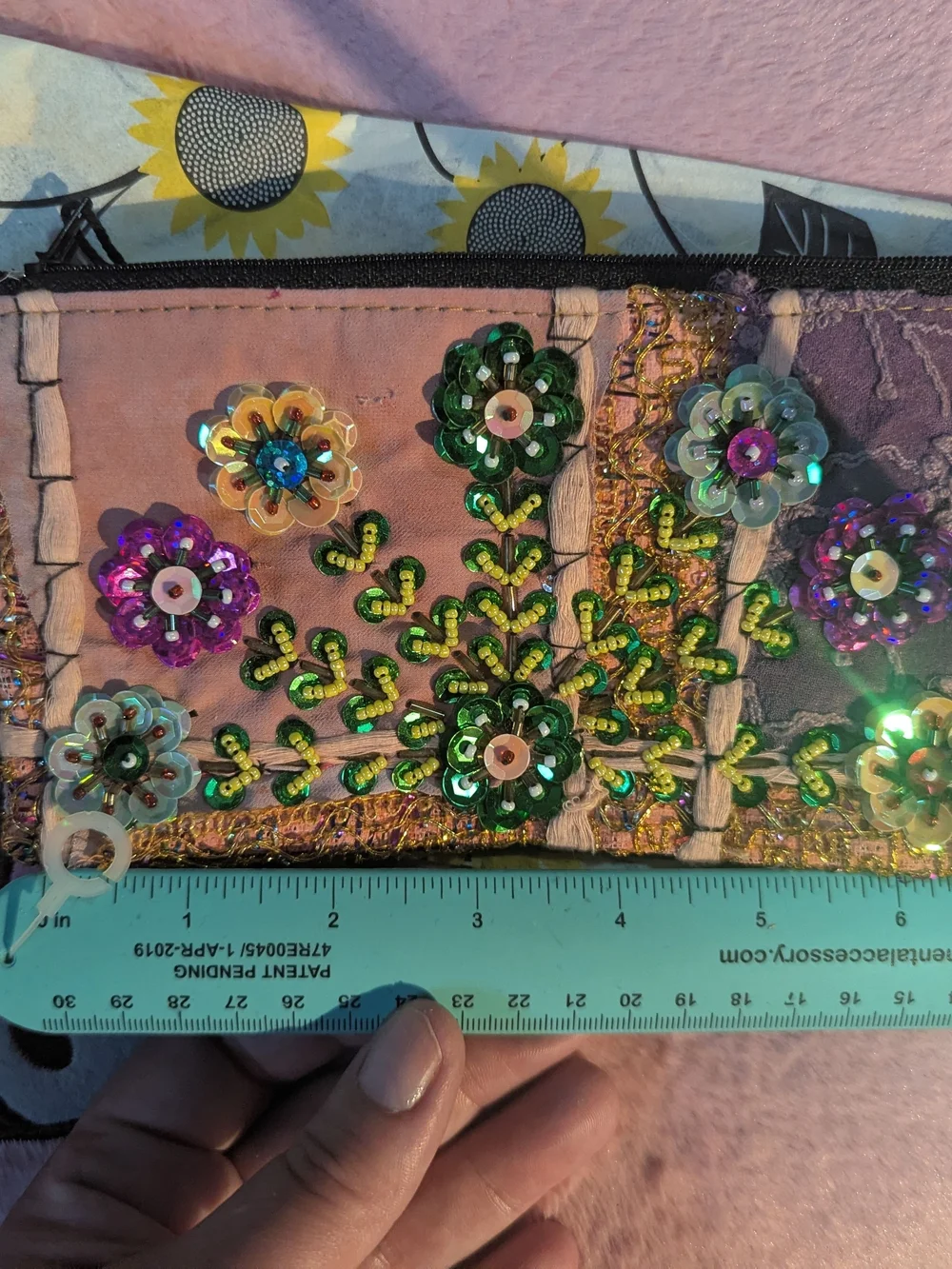Embellished Floral Sequin Clutch - Pink and Purple